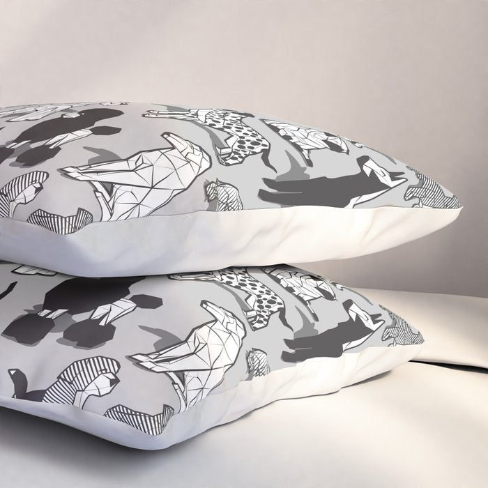 Geometric sweet wet noses // grey background black and white dogs Pillow Sham Gallery Image 3