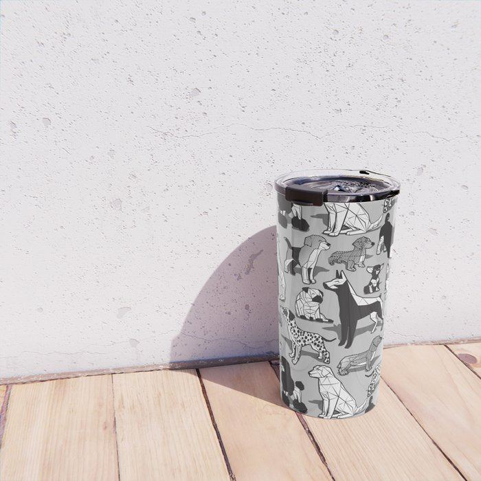 Geometric sweet wet noses // grey background black and white dogs Travel Mug Gallery Image 4