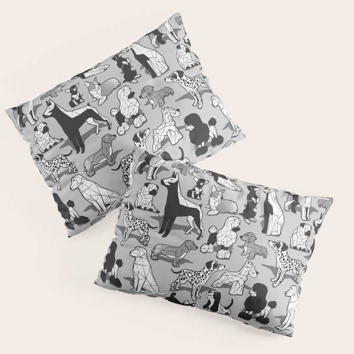 Geometric sweet wet noses // grey background black and white dogs Pillow Sham Gallery Image 3