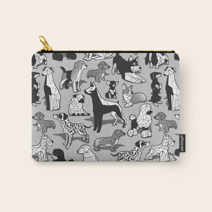 Geometric sweet wet noses // grey background black and white dogs Carry All Pouch Gallery Image 1