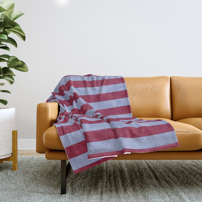 STRIPES - 005 - maroon and blue Throw Blanket Gallery Image 1