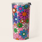 Groovy Retro Garden Colorful 60s 70s Pink Floral Pattern Travel Mug Gallery Image 2