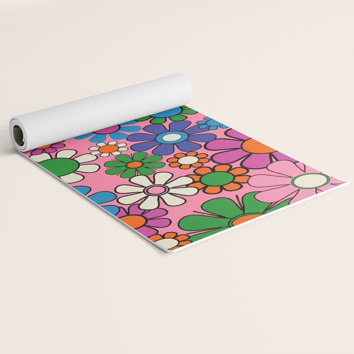 Groovy Retro Garden Colorful 60s 70s Pink Floral Pattern Yoga Mat Gallery Image 2