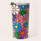 Groovy Retro Garden Colorful 60s 70s Pink Floral Pattern Travel Mug Gallery Image 3