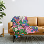 Groovy Retro Garden Colorful 60s 70s Pink Floral Pattern Throw Blanket Gallery Image 1