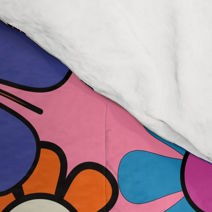 Groovy Retro Garden Colorful 60s 70s Pink Floral Pattern Comforter Gallery Image 4