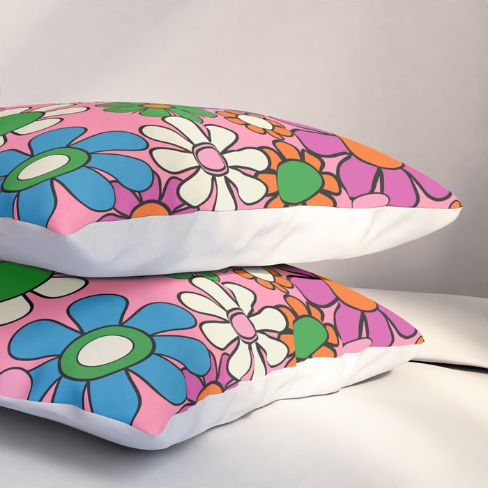 Groovy Retro Garden Colorful 60s 70s Pink Floral Pattern Pillow Sham Gallery Image 3