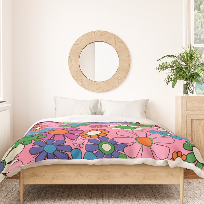 Groovy Retro Garden Colorful 60s 70s Pink Floral Pattern Duvet Cover Gallery Image 3