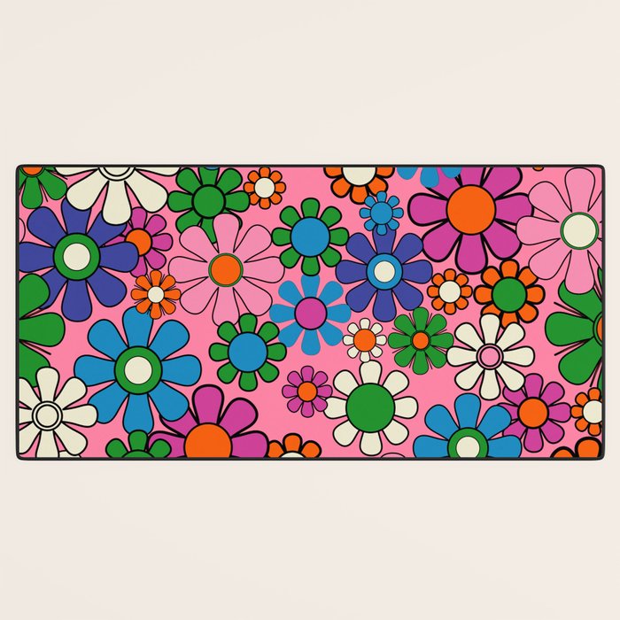 Groovy Retro Garden Colorful 60s 70s Pink Floral Pattern Desk Mat Gallery Image 3