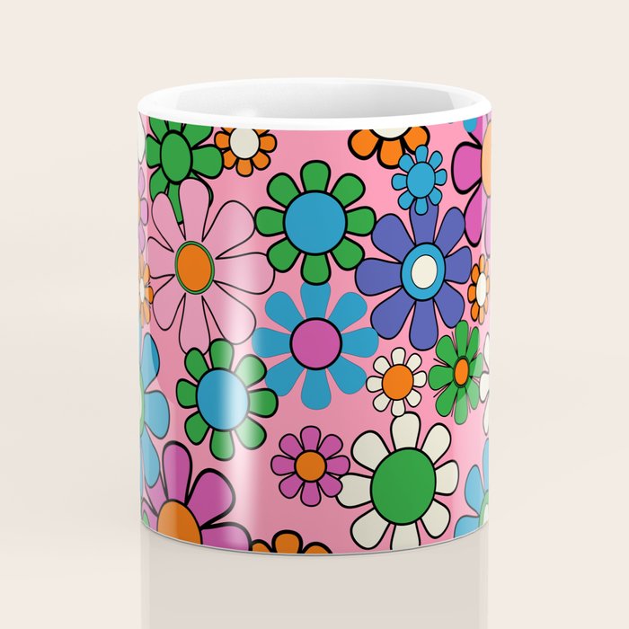 Groovy Retro Garden Colorful 60s 70s Pink Floral Pattern Coffee Mug Gallery Image 4