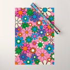 Groovy Retro Garden Colorful 60s 70s Pink Floral Pattern Wrapping Paper Gallery Image 1