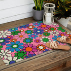 Groovy Retro Garden Colorful 60s 70s Pink Floral Pattern Outdoor Rug Gallery Image 2