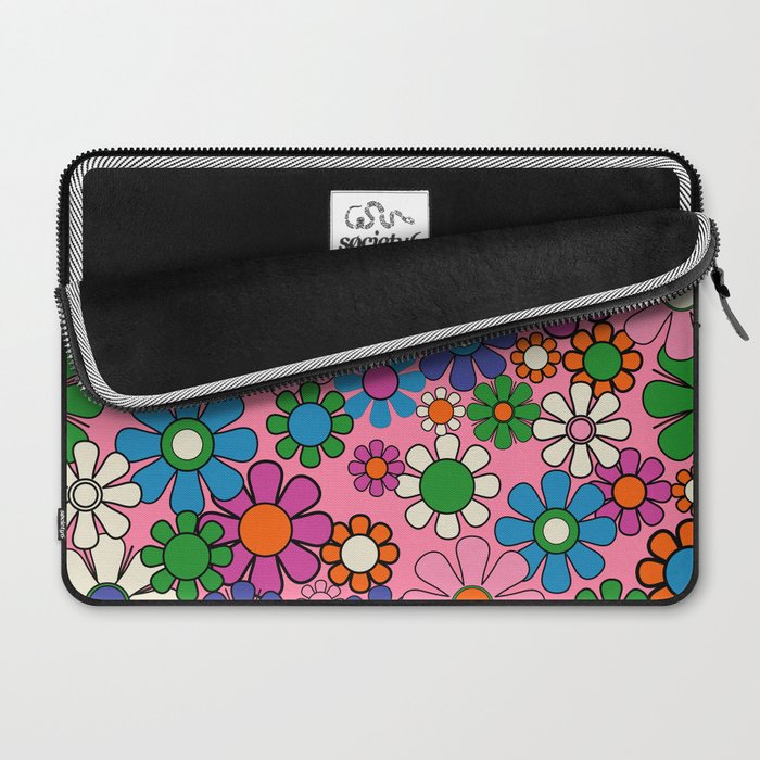 Groovy Retro Garden Colorful 60s 70s Pink Floral Pattern Laptop Sleeve Gallery Image 2