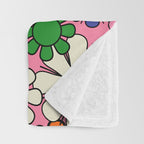 Groovy Retro Garden Colorful 60s 70s Pink Floral Pattern Throw Blanket Gallery Image 3