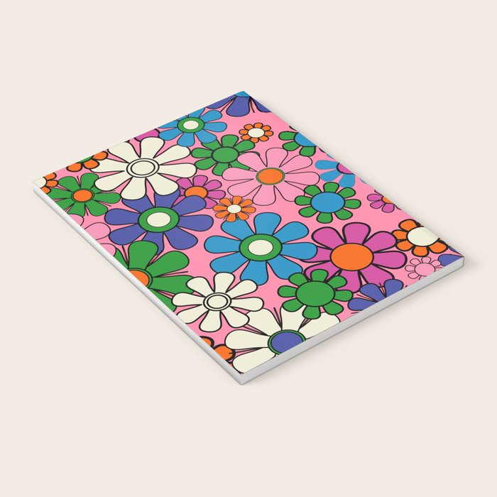 Groovy Retro Garden Colorful 60s 70s Pink Floral Pattern Notebook Gallery Image 3