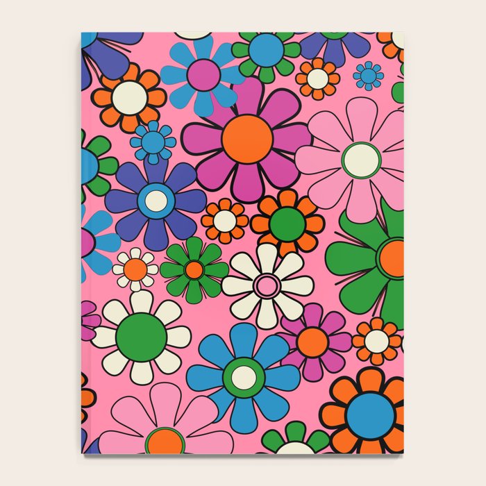 Groovy Retro Garden Colorful 60s 70s Pink Floral Pattern Notebook Gallery Image 4