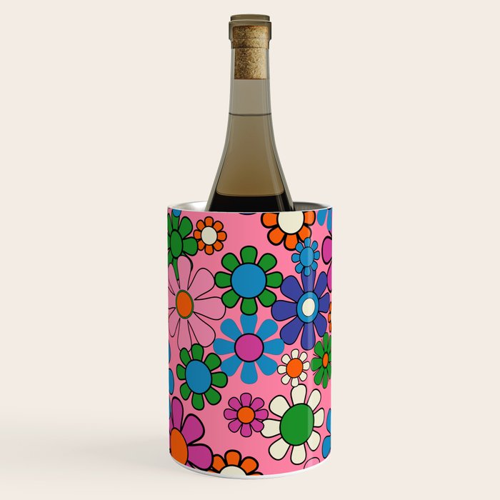 Groovy Retro Garden Colorful 60s 70s Pink Floral Pattern Wine Chiller Gallery Image 1