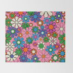 Groovy Retro Garden Colorful 60s 70s Pink Floral Pattern Throw Blanket Gallery Image 2