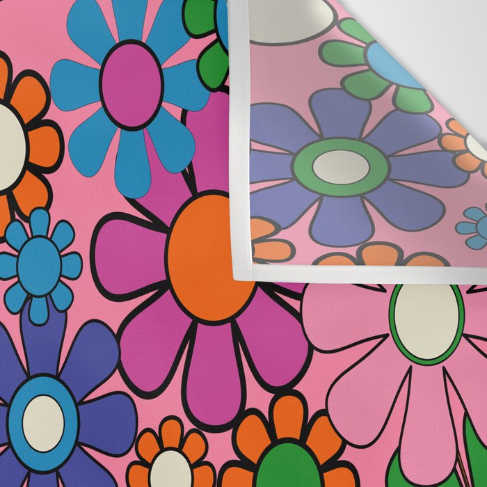 Groovy Retro Garden Colorful 60s 70s Pink Floral Pattern Wall Tapestry Gallery Image 3