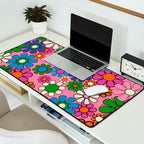 Groovy Retro Garden Colorful 60s 70s Pink Floral Pattern Desk Mat Gallery Image 2