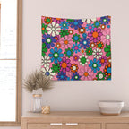 Groovy Retro Garden Colorful 60s 70s Pink Floral Pattern Wall Tapestry Gallery Image 2