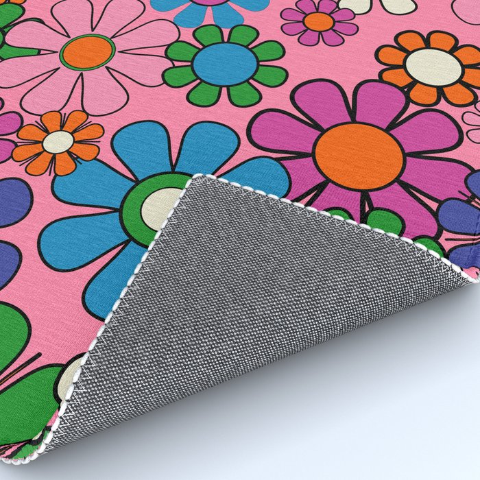 Groovy Retro Garden Colorful 60s 70s Pink Floral Pattern Rug Gallery Image 4