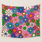 Groovy Retro Garden Colorful 60s 70s Pink Floral Pattern Wall Tapestry Gallery Image 4