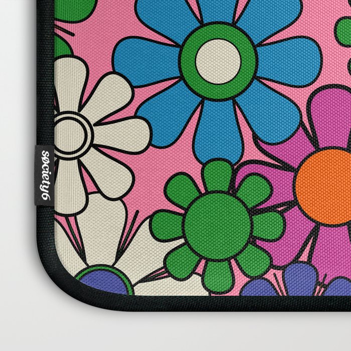 Groovy Retro Garden Colorful 60s 70s Pink Floral Pattern Laptop Sleeve Gallery Image 3