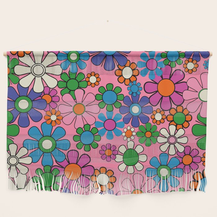 Groovy Retro Garden Colorful 60s 70s Pink Floral Pattern Wall Hanging Gallery Image 1