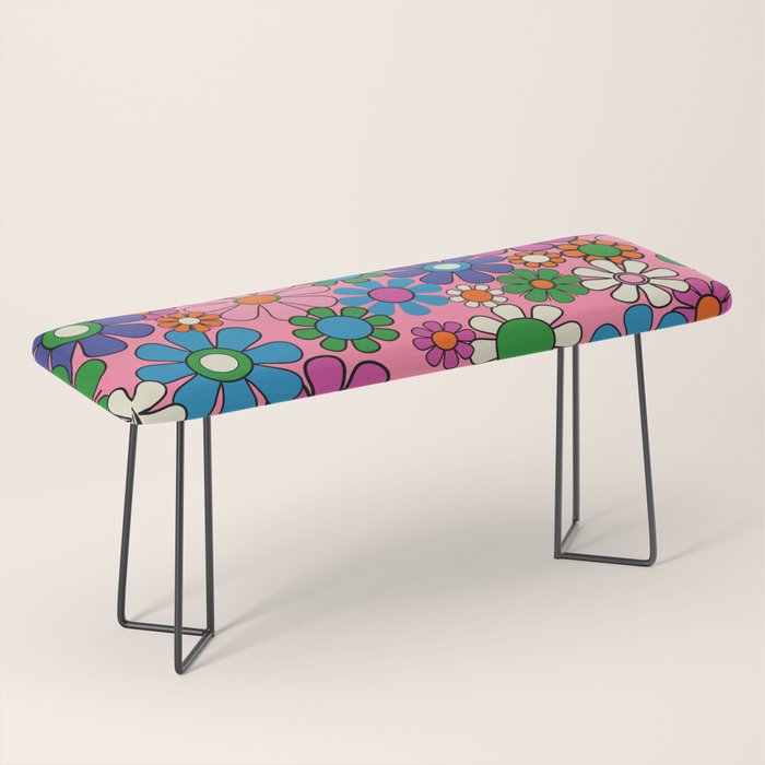 Groovy Retro Garden Colorful 60s 70s Pink Floral Pattern Bench Gallery Image 1