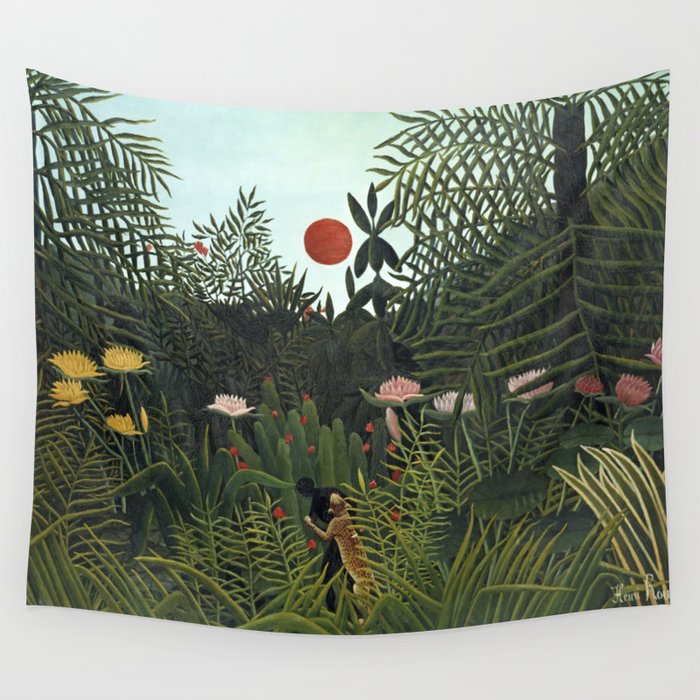 Henri Rousseau Virgin forest at setting sun Wall Tapestry Gallery Image 4