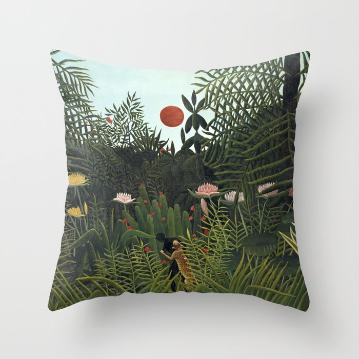 Henri Rousseau Virgin forest at setting sun Throw Pillow Gallery Image 1