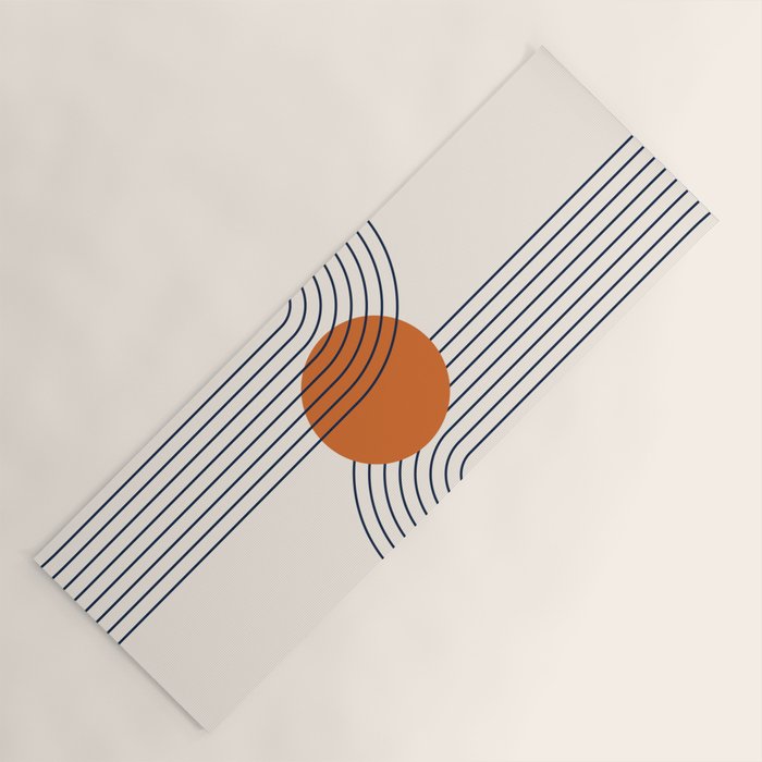 Geometric Lines in Navy Blue Orange 1 (Rainbow Abstraction) Yoga Mat Gallery Image 1