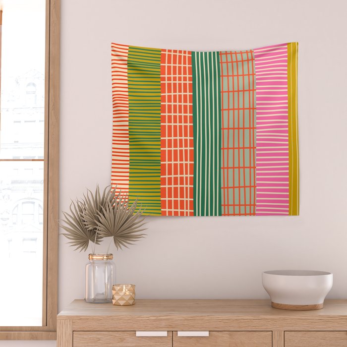 Mid Century Finnish Patchwork Vertical Stripe Pattern Wall Tapestry Gallery Image 2