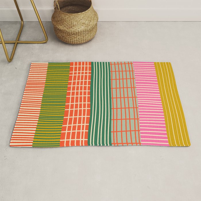 Mid Century Finnish Patchwork Vertical Stripe Pattern Rug Gallery Image 1