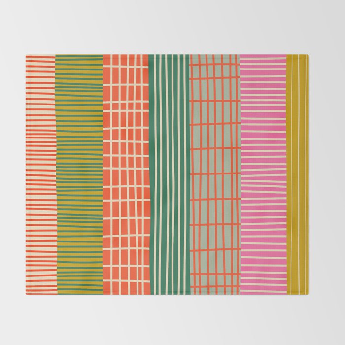 Mid Century Finnish Patchwork Vertical Stripe Pattern Throw Blanket Gallery Image 2