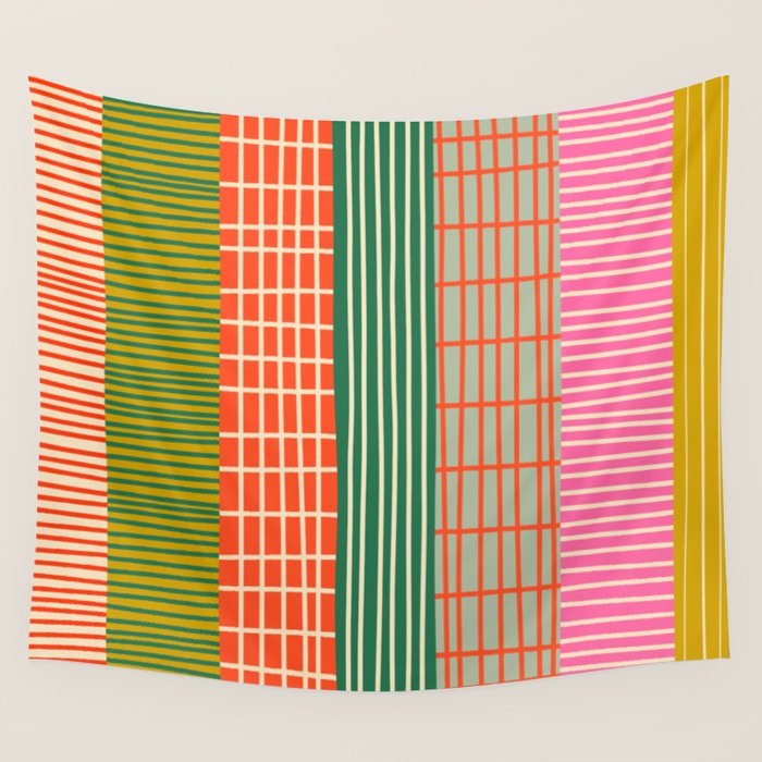 Mid Century Finnish Patchwork Vertical Stripe Pattern Wall Tapestry Gallery Image 1