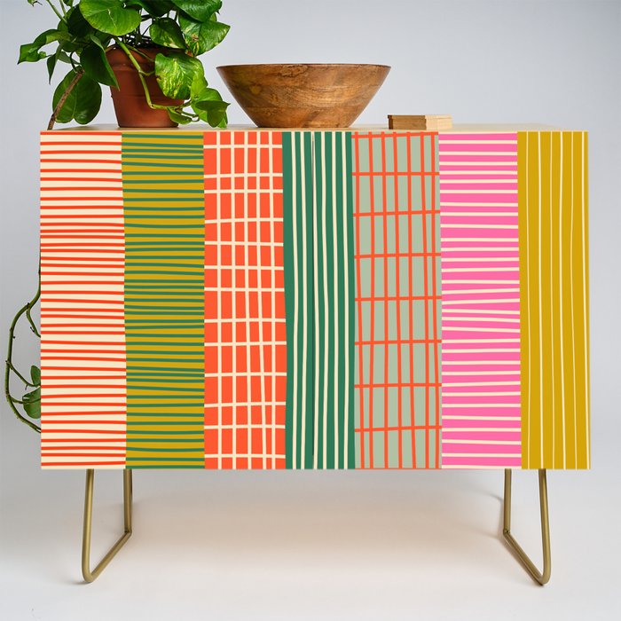 Mid Century Finnish Patchwork Vertical Stripe Pattern Credenza Gallery Image 1
