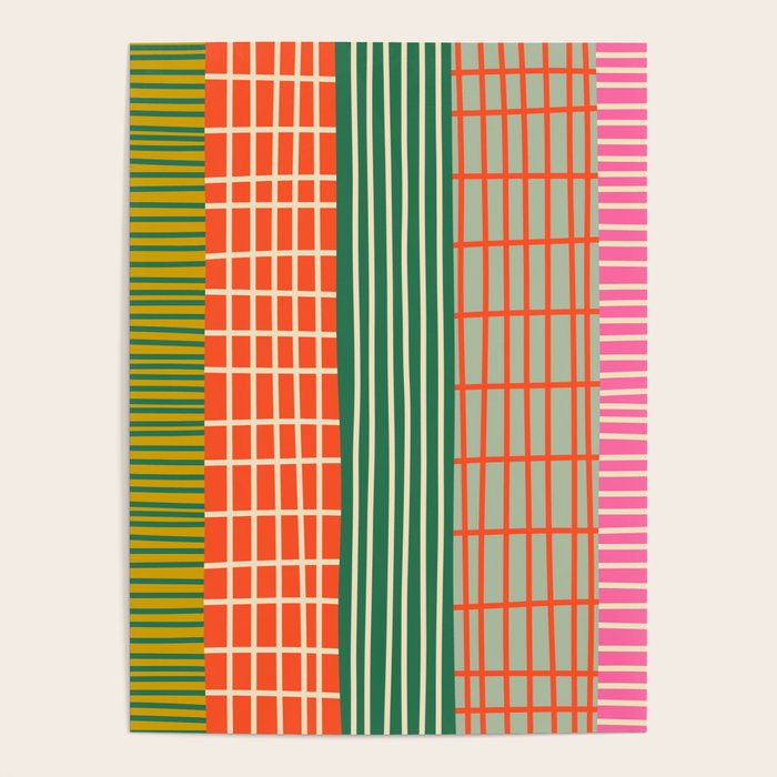 Mid Century Finnish Patchwork Vertical Stripe Pattern Poster Gallery Image 4