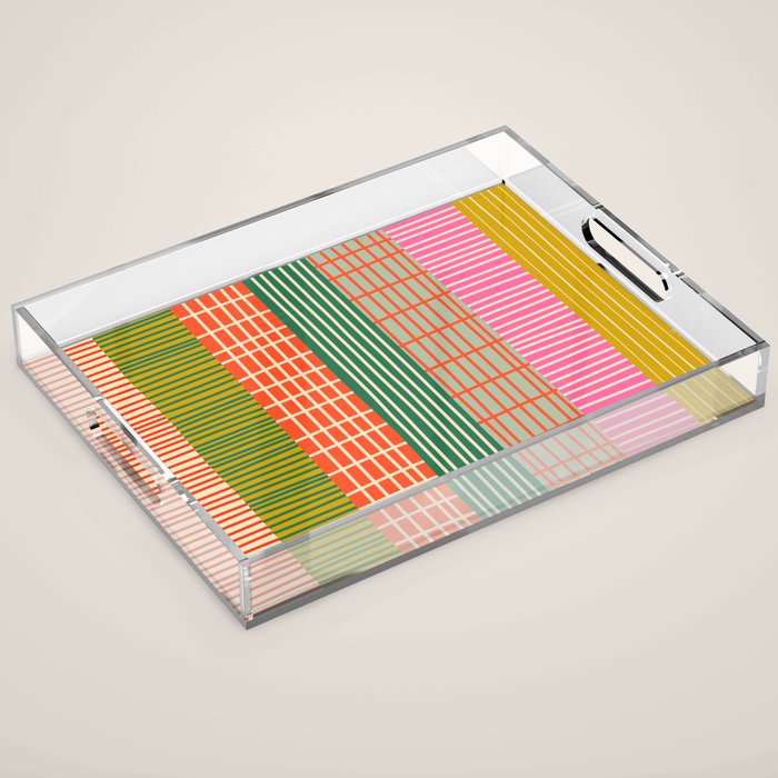 Mid Century Finnish Patchwork Vertical Stripe Pattern Acrylic Tray Gallery Image 1