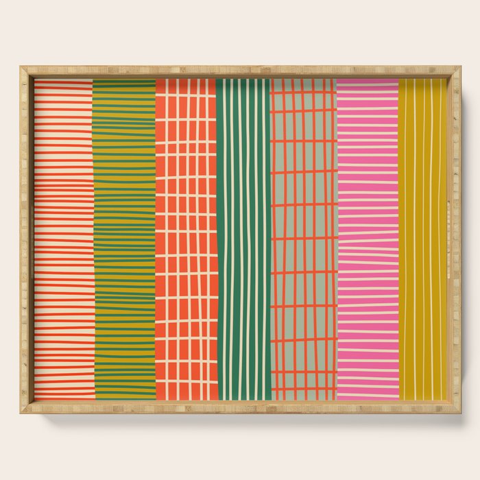 Mid Century Finnish Patchwork Vertical Stripe Pattern Serving Tray Gallery Image 1