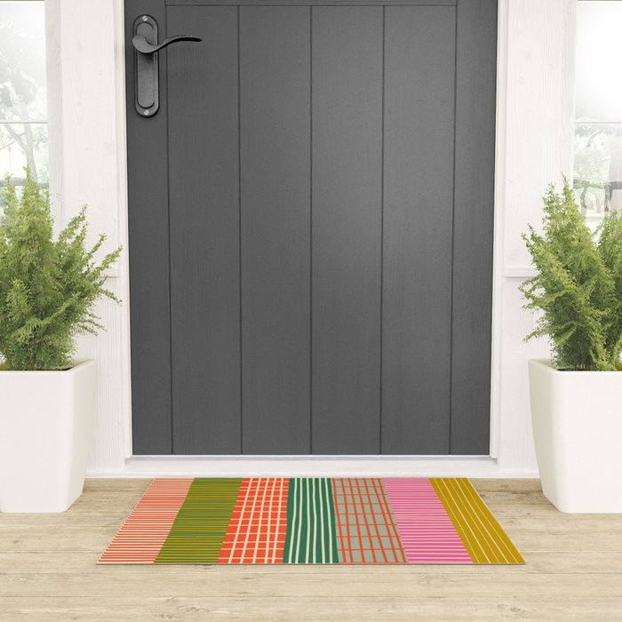 Mid Century Finnish Patchwork Vertical Stripe Pattern Welcome Mat Gallery Image 3
