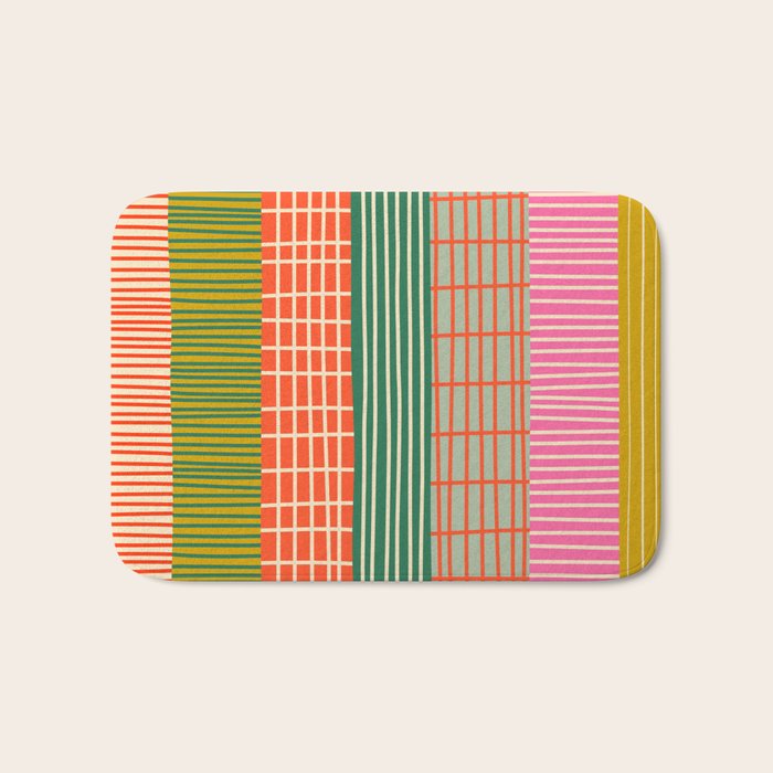 Mid Century Finnish Patchwork Vertical Stripe Pattern Bath Mat Gallery Image 1