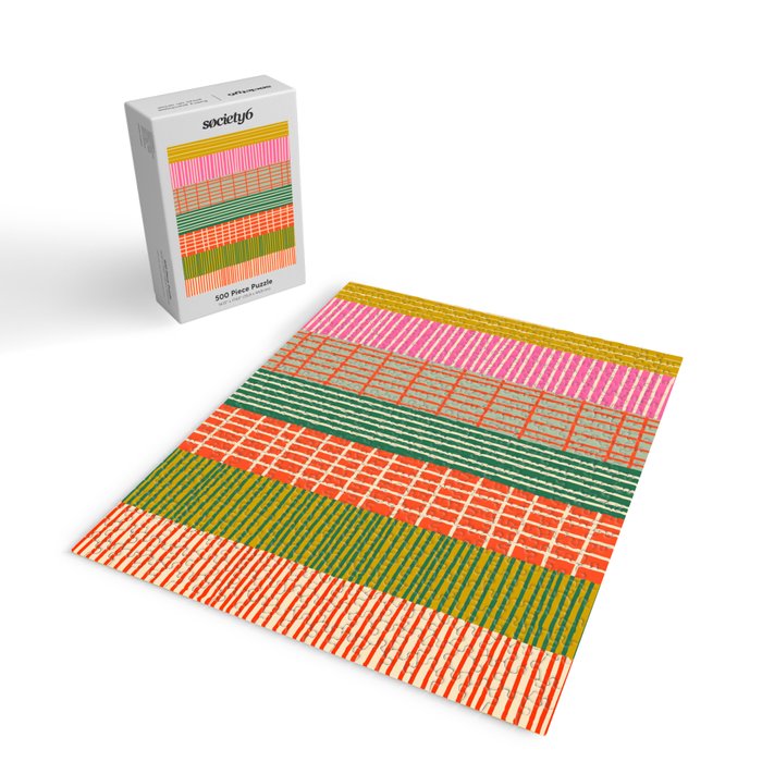 Mid Century Finnish Patchwork Vertical Stripe Pattern Jigsaw Puzzle Gallery Image 2