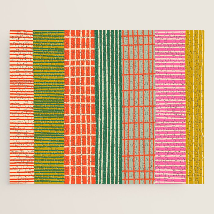 Mid Century Finnish Patchwork Vertical Stripe Pattern Jigsaw Puzzle Gallery Image 1
