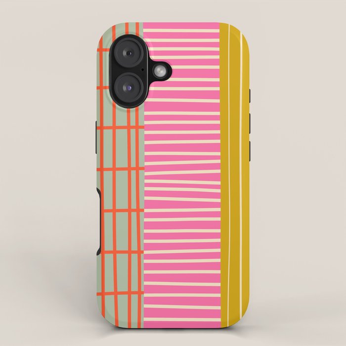 Mid Century Finnish Patchwork Vertical Stripe Pattern iPhone Case Gallery Image 1