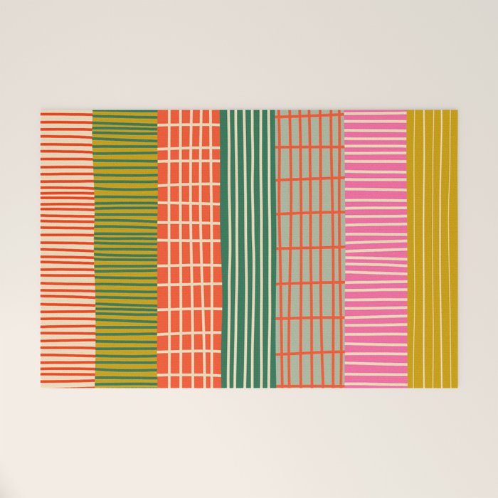 Mid Century Finnish Patchwork Vertical Stripe Pattern Welcome Mat Gallery Image 1