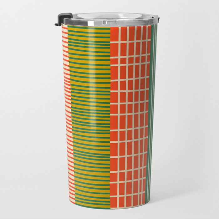 Mid Century Finnish Patchwork Vertical Stripe Pattern Travel Mug Gallery Image 3