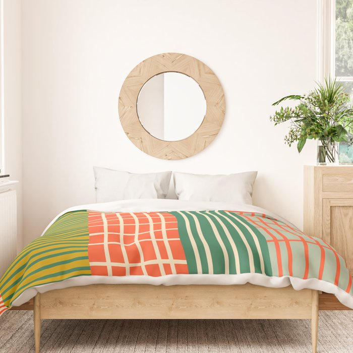 Mid Century Finnish Patchwork Vertical Stripe Pattern Duvet Cover Gallery Image 3