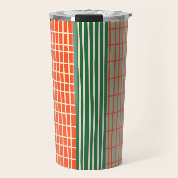 Mid Century Finnish Patchwork Vertical Stripe Pattern Travel Mug Gallery Image 1